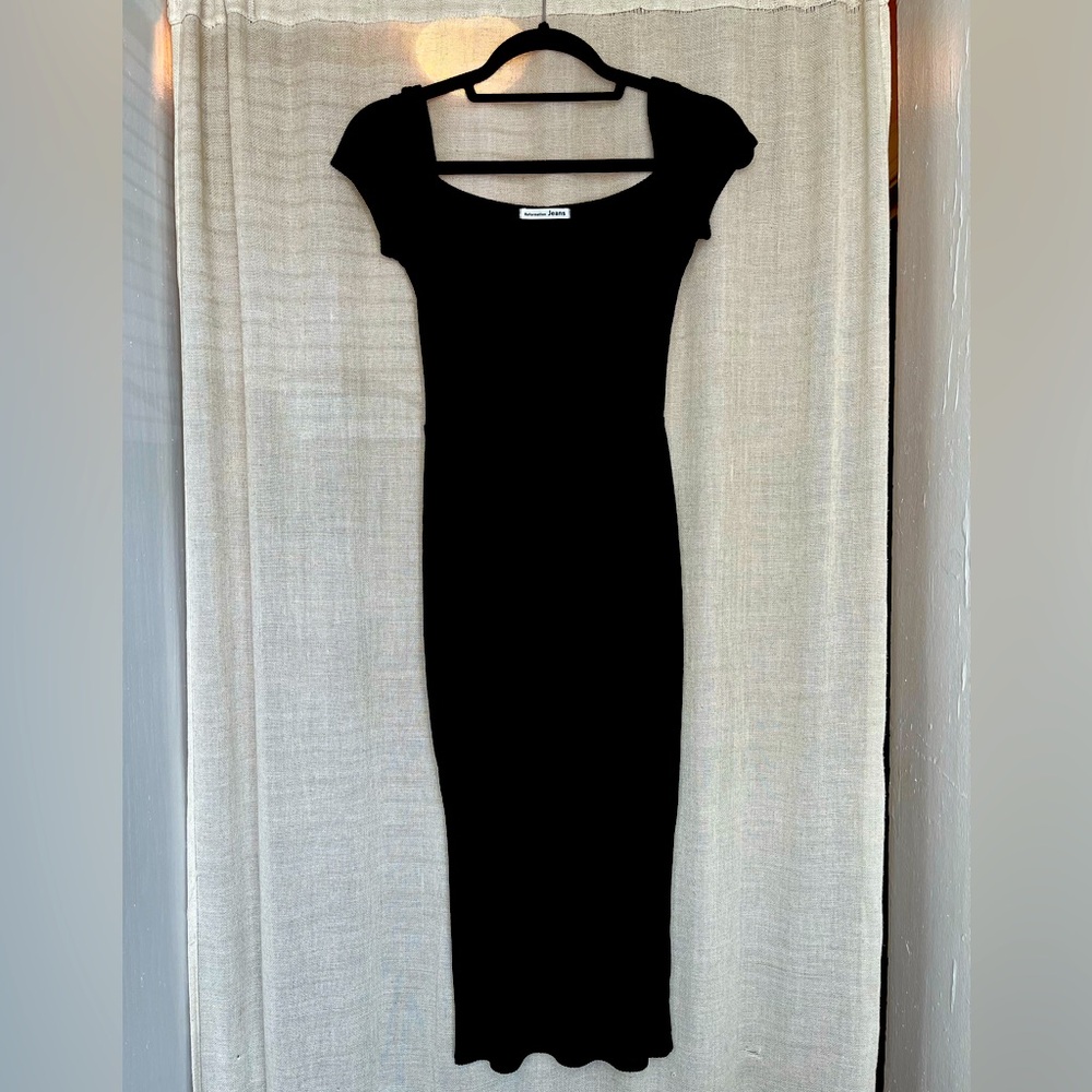 Reformation Black Ribbed Bodycon Midi Dress